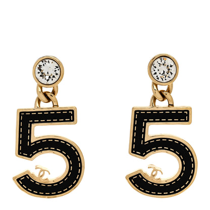 Chanel Metal CC No 5 Crystal Drop Earrings Gold Black 1 of 4