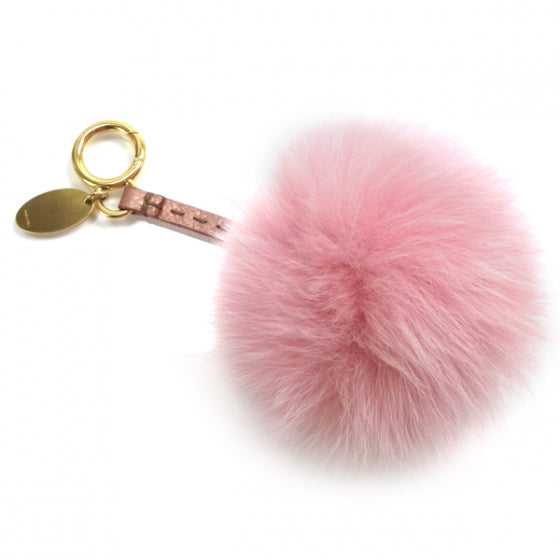 Fox Fur Calfskin Romano Selleria Pom Pom Bag Charm Pink