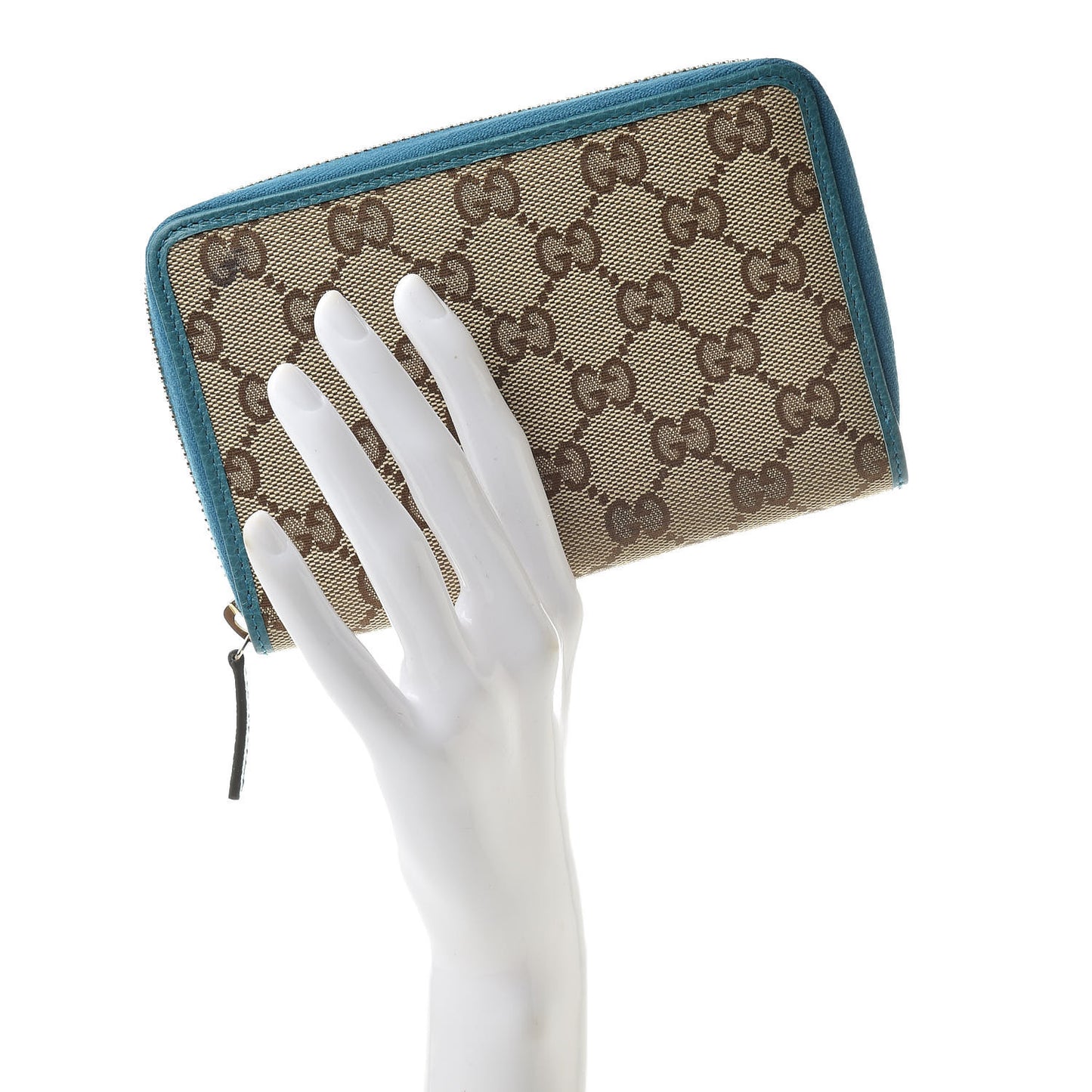 Monogram Dollar Calfskin Zip Around Compact Wallet Beige Ebony Deep Cobalt