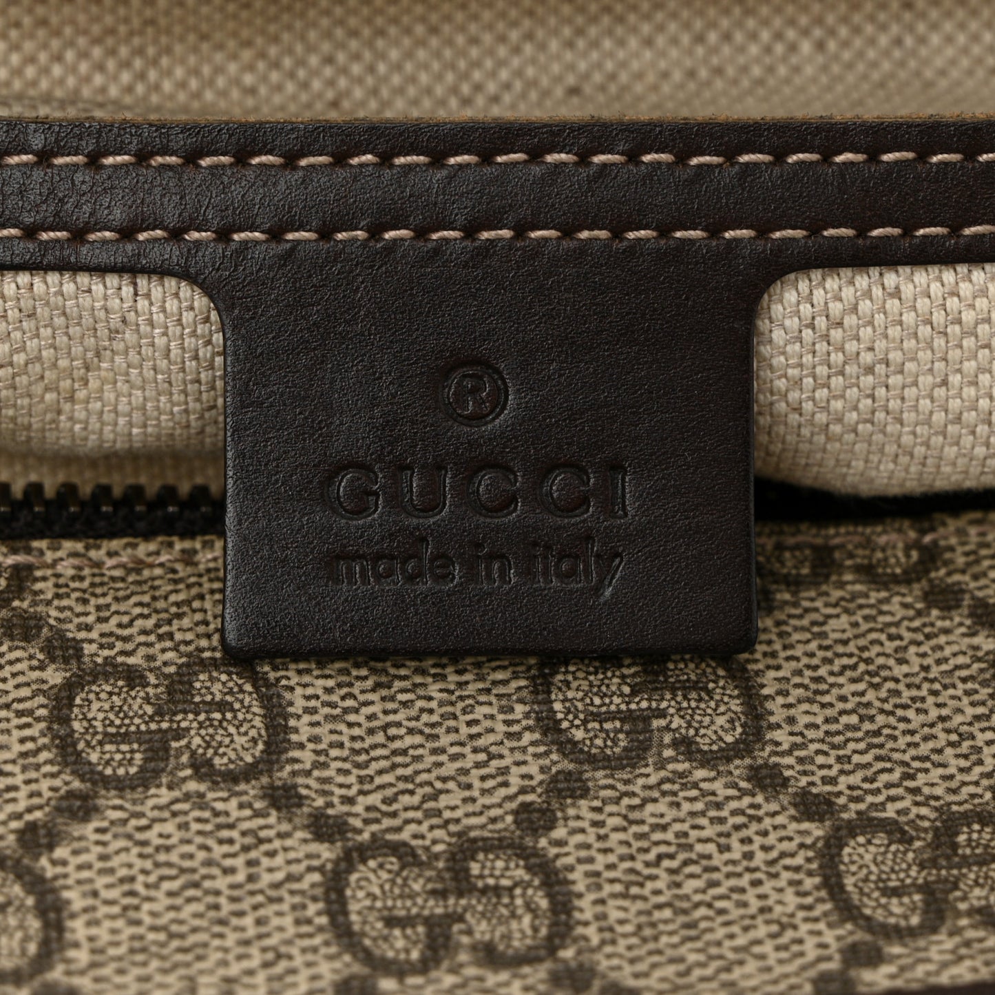 GG Supreme Monogram Medium Zippered Shopping Tote Dark Brown