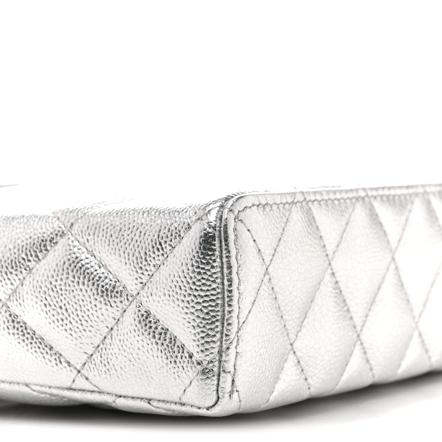 Chanel Metallic Caviar Quilted Top Handle Slim Vanity Case With Chain Silvery 9 of 11