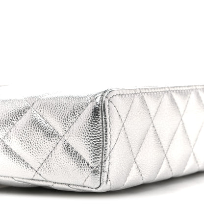 Chanel Metallic Caviar Quilted Top Handle Slim Vanity Case With Chain Silvery 9 of 11