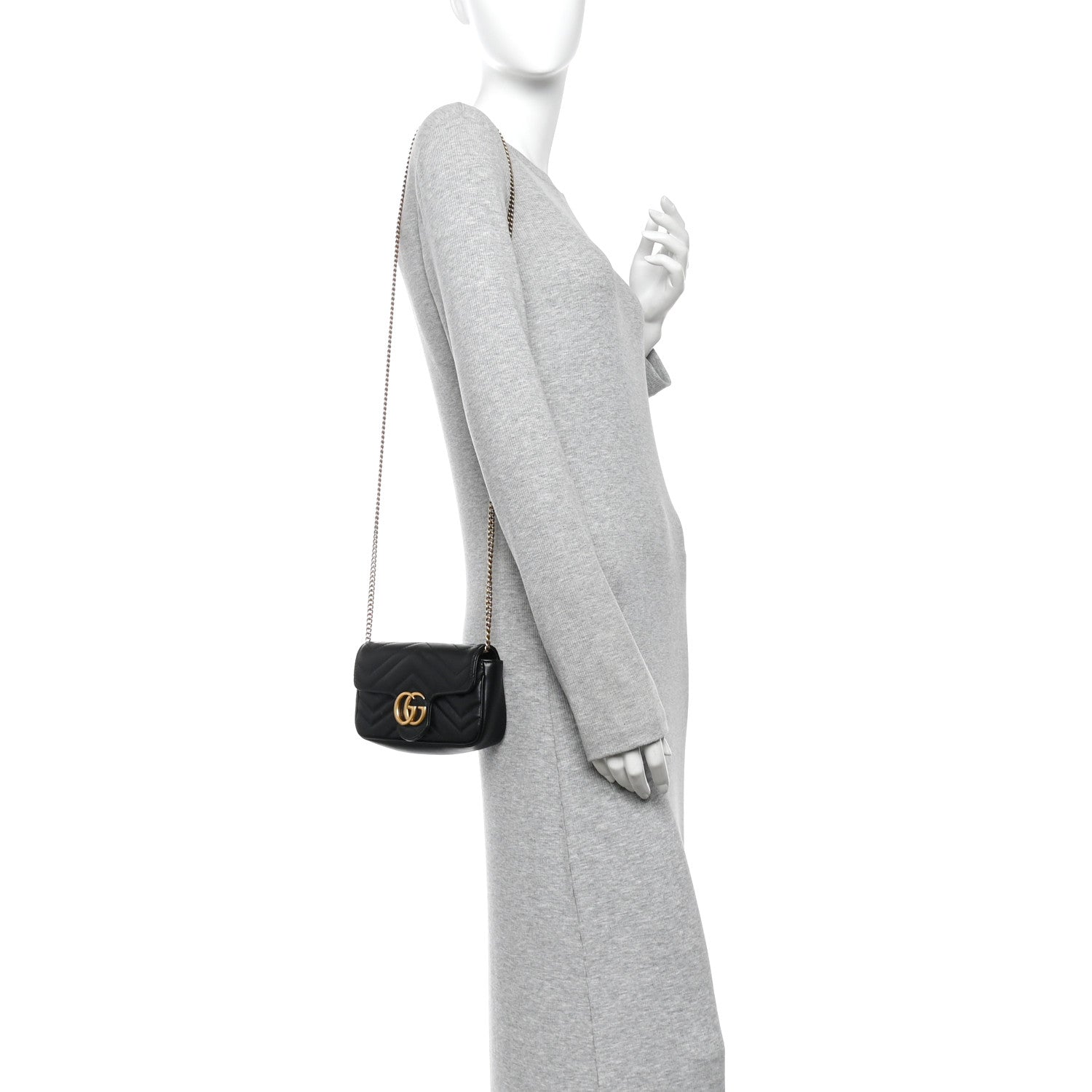 Gucci Calfskin Matelasse Super Mini GG Marmont Shoulder Bag Black 2 of 10