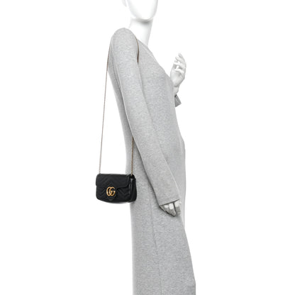 Gucci Calfskin Matelasse Super Mini GG Marmont Shoulder Bag Black 2 of 10