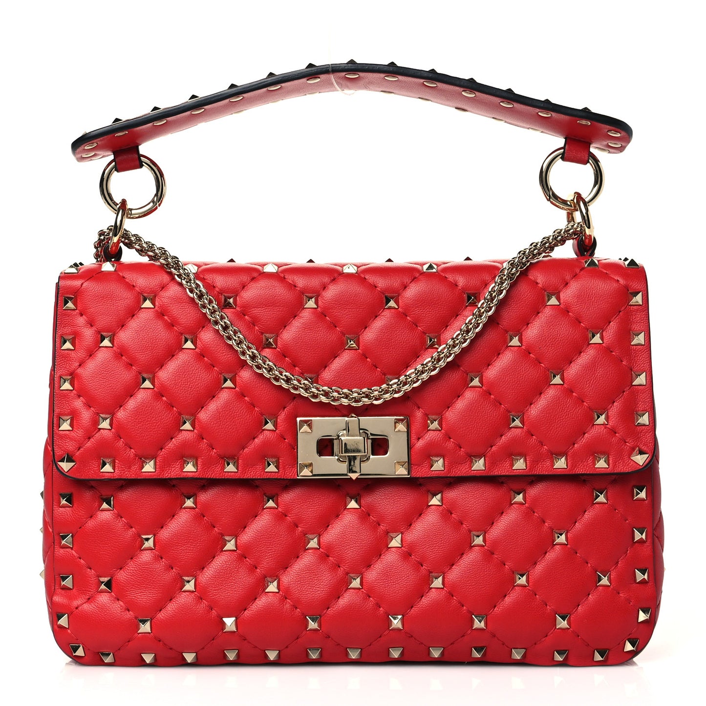 Lambskin Medium Rockstud Spike Shoulder Bag Red