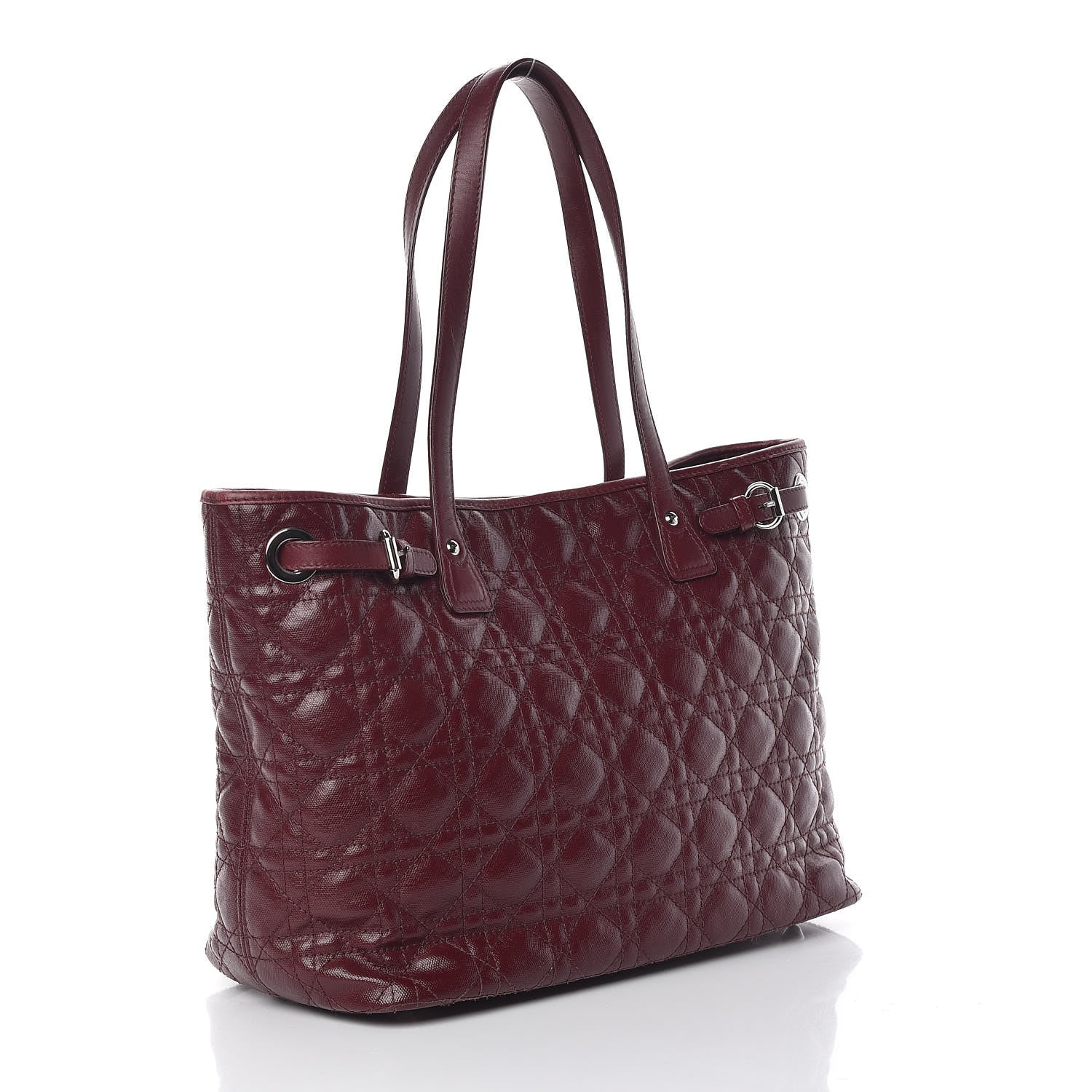 Christian Dior Coated Canvas Cannage Medium Panarea Tote Burgundy 3 of 15