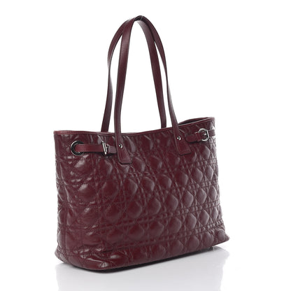 Christian Dior Coated Canvas Cannage Medium Panarea Tote Burgundy 3 of 15