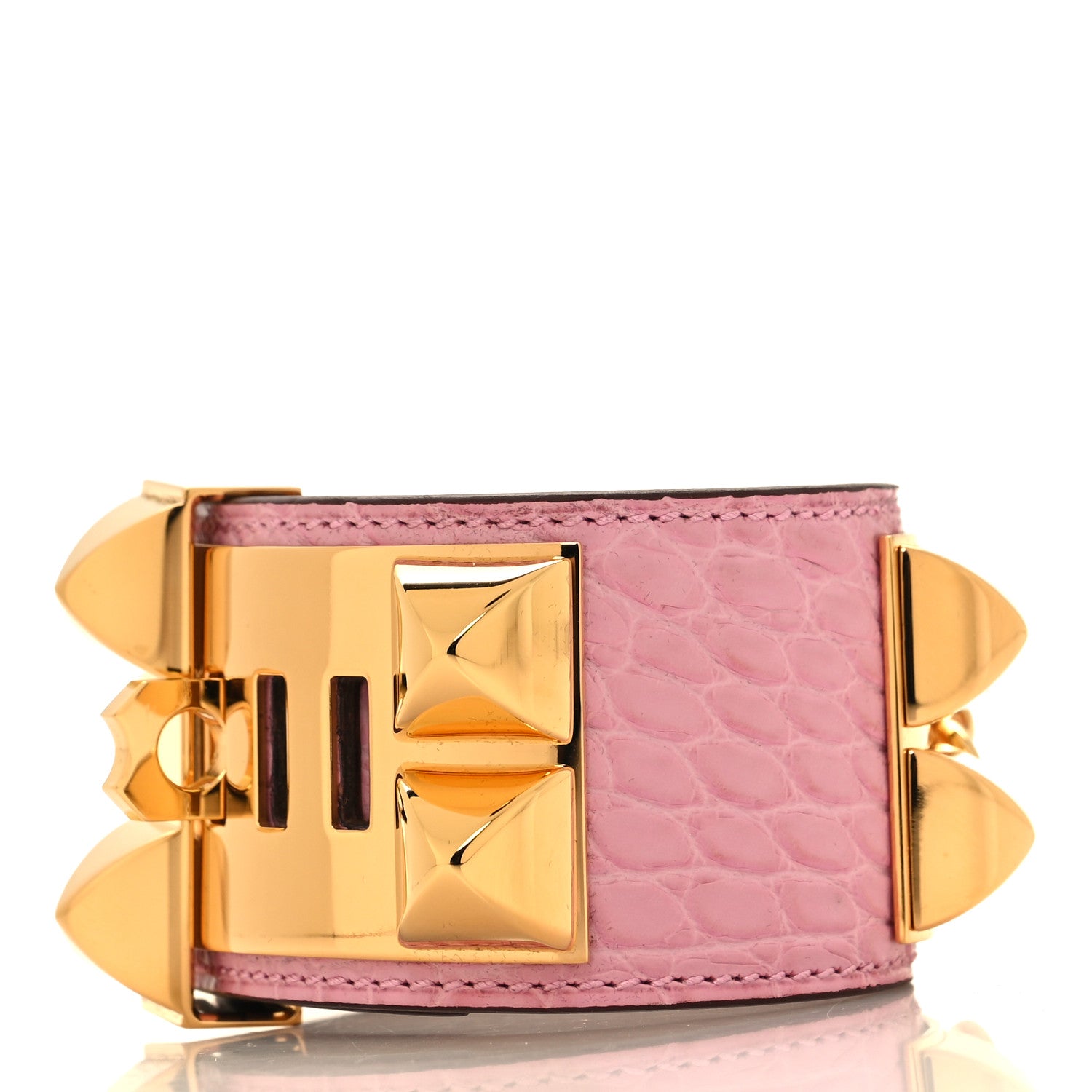 Hermes Matte Alligator Collier De Chien CDC Bracelet T2 5P Pink 3 of 6