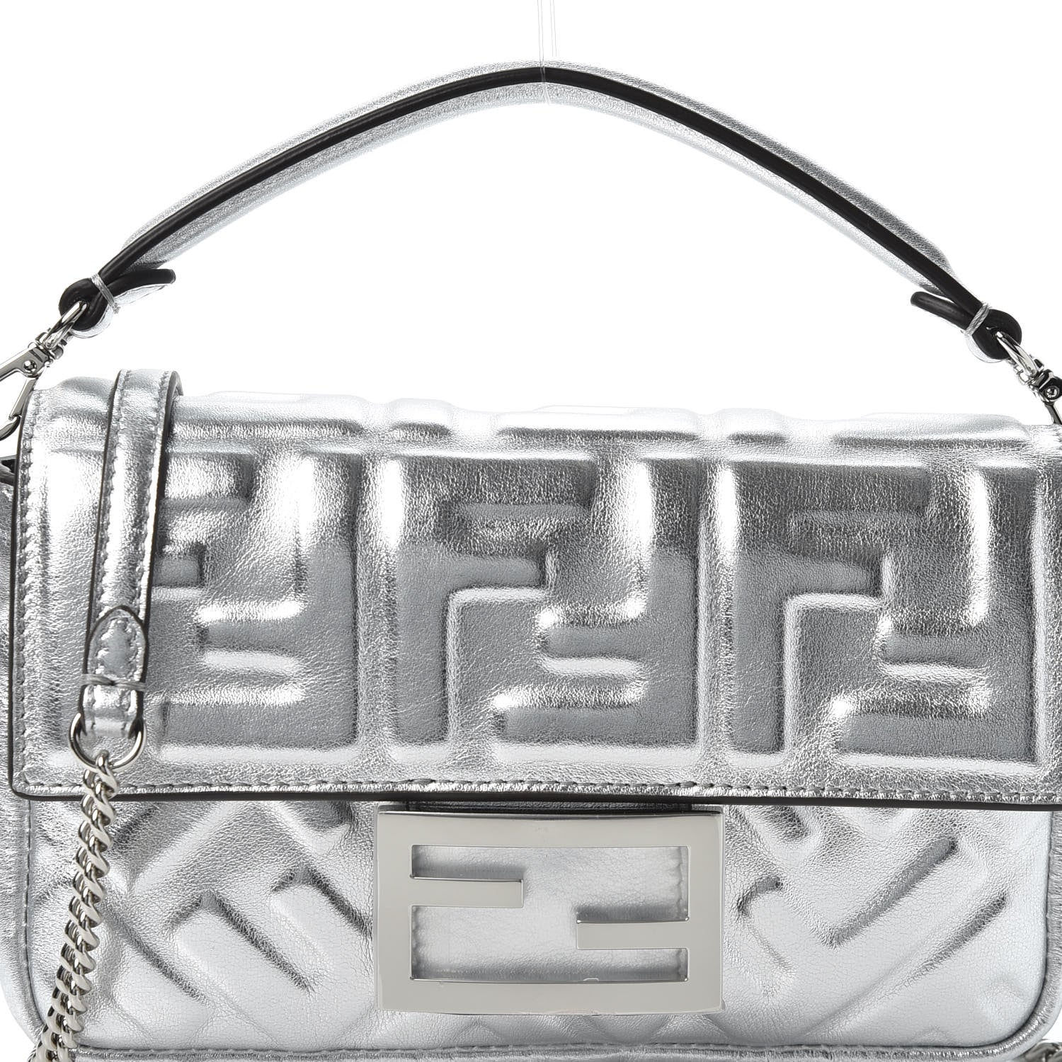 Fendi Vitello Catalan Mirror FF 1974 Embossed Mini Baguette Argento 10 of 10