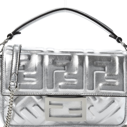 Fendi Vitello Catalan Mirror FF 1974 Embossed Mini Baguette Argento 10 of 10