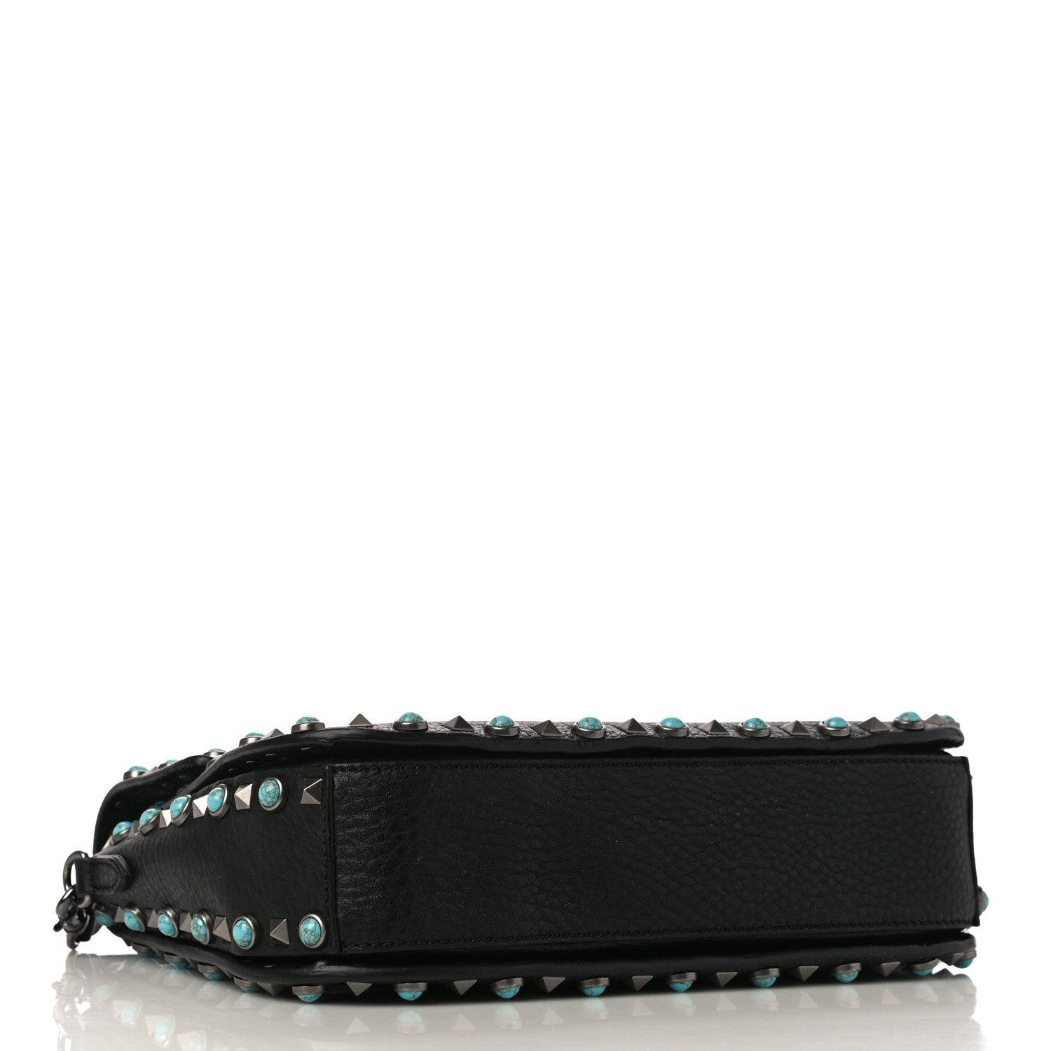 Valentino Garavani Pebbled Calfskin Turquoise Medium Rockstud Rolling Flap Saddle Bag Black 3 of 10
