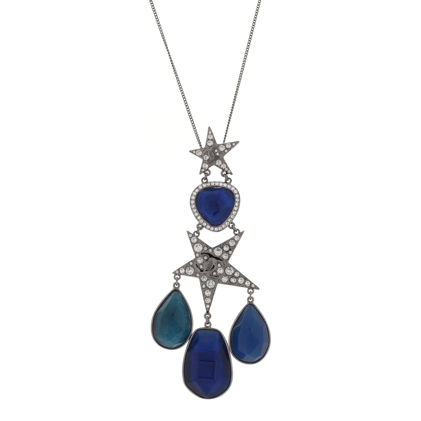 Crystal Resin CC Star Drop Necklace Silver Blue