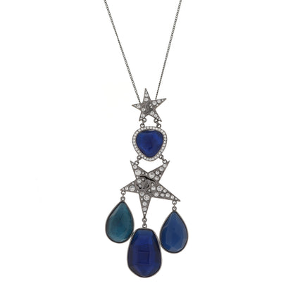 Chanel Crystal Resin CC Star Drop Necklace Silver Blue 1 of 6