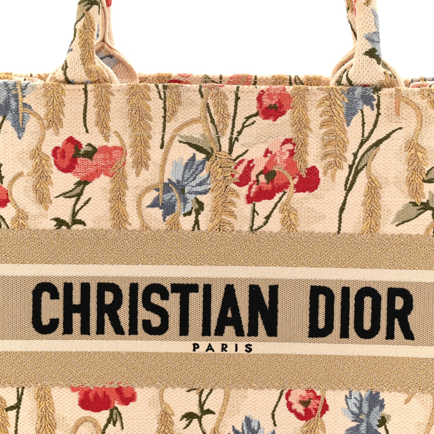 Christian Dior Canvas Embroidered Medium Hibiscus Book Tote Beige