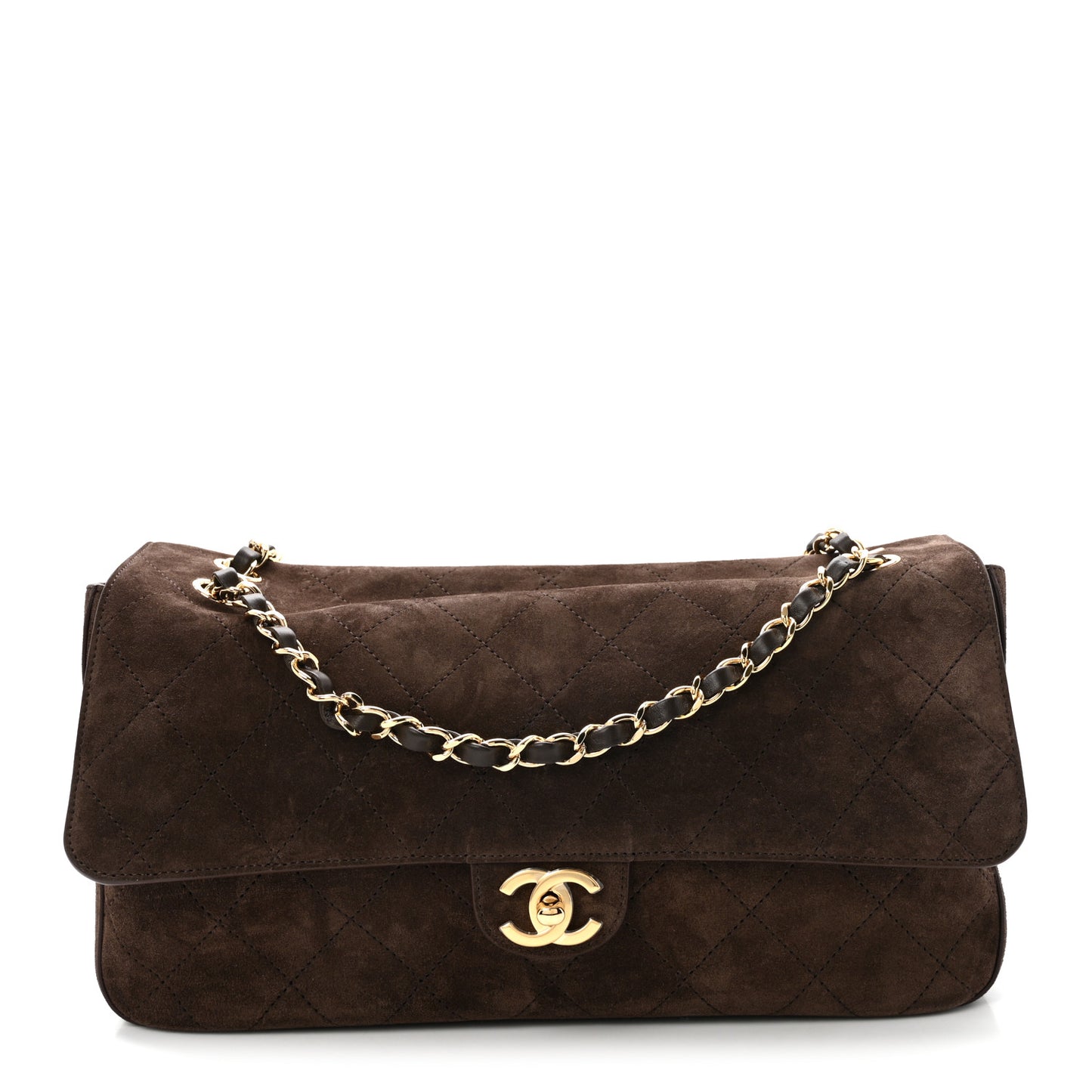 Suede Calfskin Small Souplissimo Maxi Flap Dark Brown
