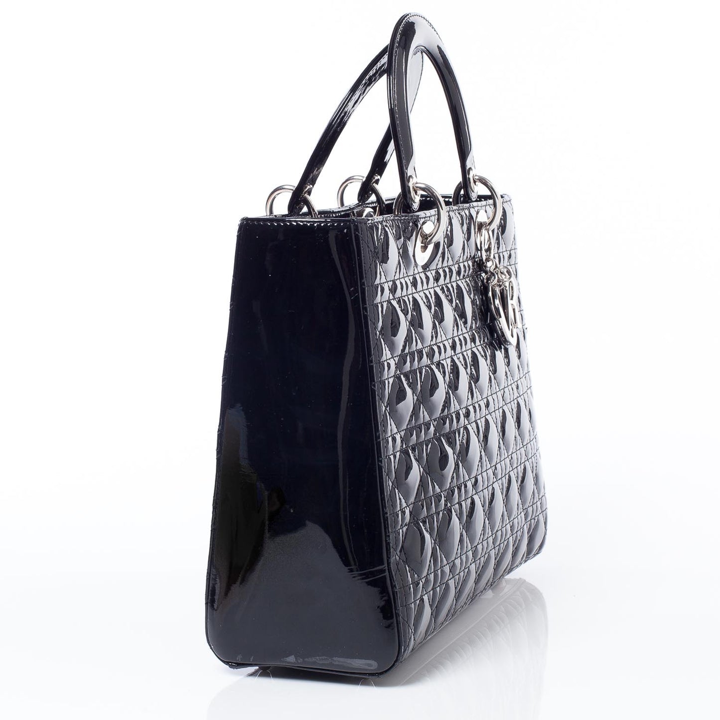 CHRISTIAN DIOR Patent Cannage Large Lady Dior Black