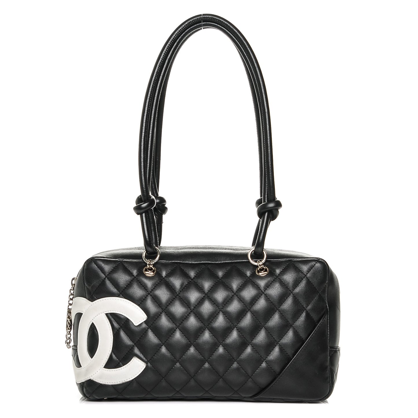 Calfskin Quilted Large Cambon Bowler Black White