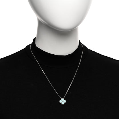 Van Cleef & Arpels 18K White Gold Diamond Celadon Green Sevres Porcelain Vintage Alhambra Pendant Necklace 2 of 6
