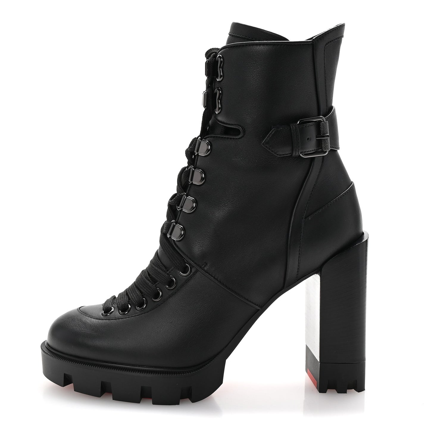 Calfskin Macademia 100 Combat Boots 37.5 Black