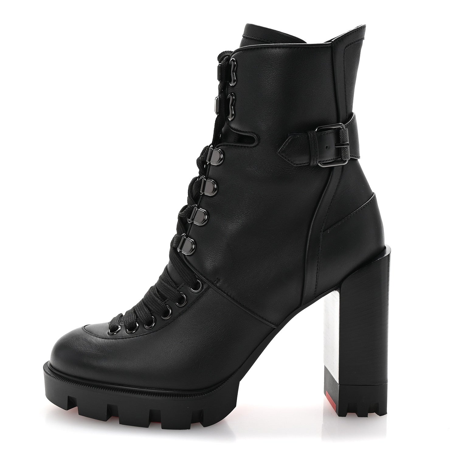 Christian Louboutin Calfskin Macademia 100 Combat Boots 37.5 Black 1 of 9