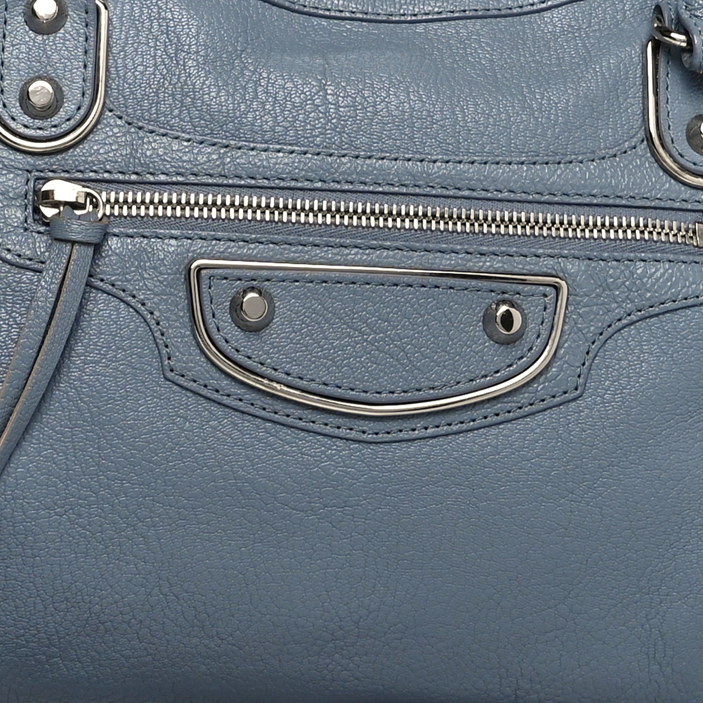 Chevre Silver Metallic Edge Hardware City Bleu Acier