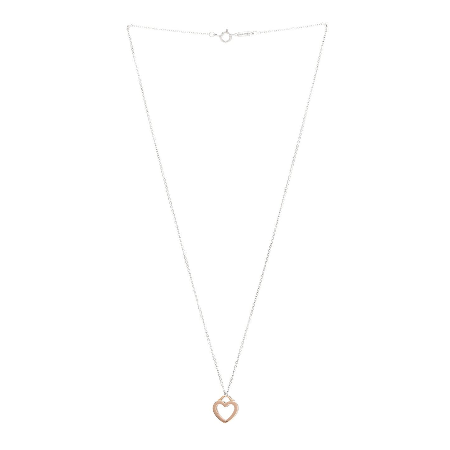 Sterling Silver 18K Rose Gold Double Open Heart Pendant Necklace