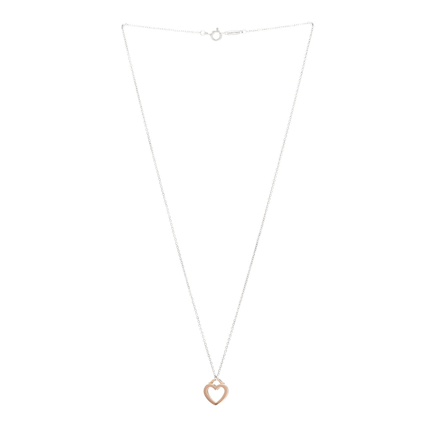 Tiffany Sterling Silver 18K Rose Gold Double Open Heart Pendant Necklace 3 of 4
