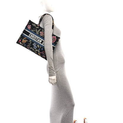 Christian Dior Canvas Embroidered Medium Petites Fleurs Book Tote Black Multicolor 2 of 10