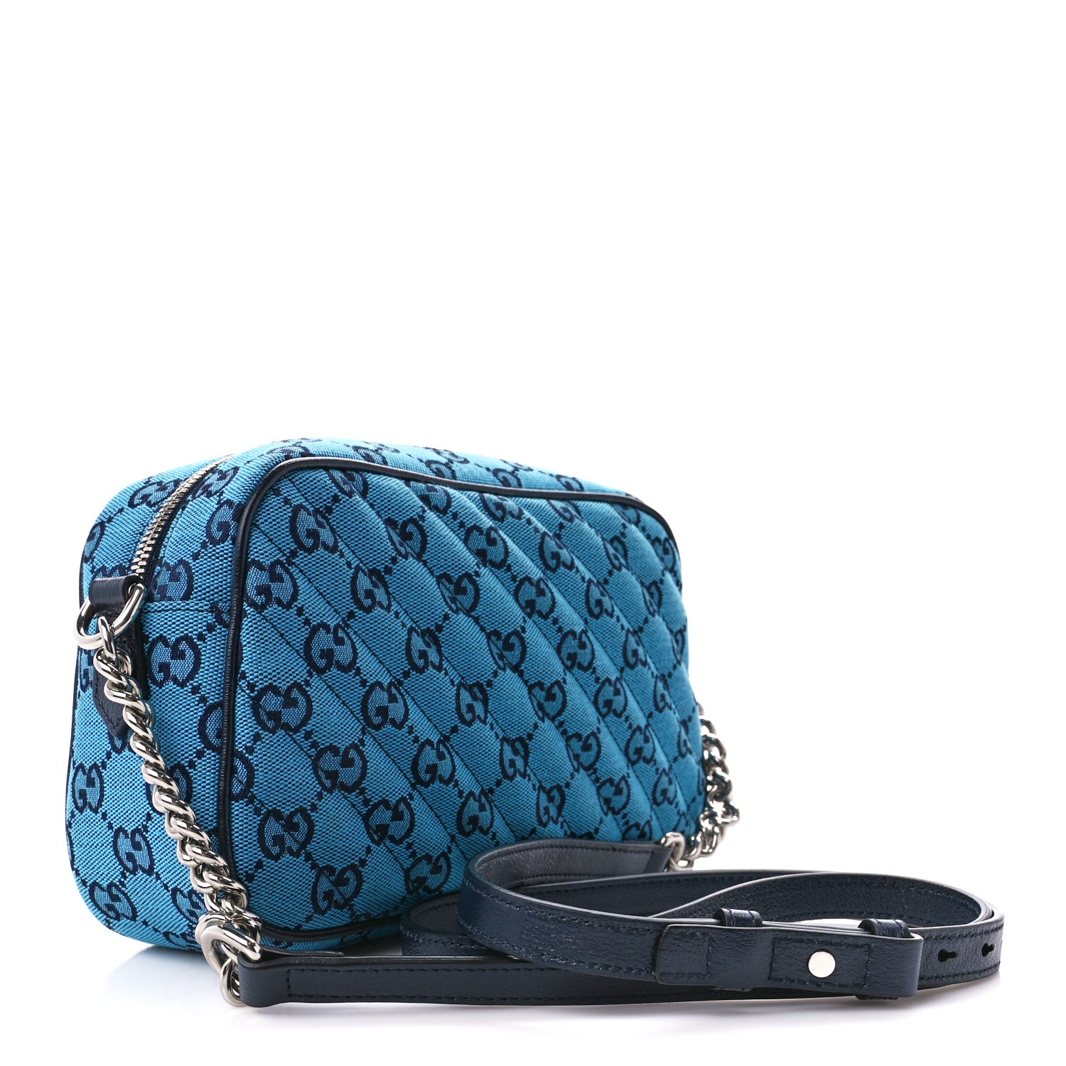 Gucci Monogram Multicolor Matelasse Diagonal Small GG Marmont Chain Shoulder Bag Light Blue 3 of 11
