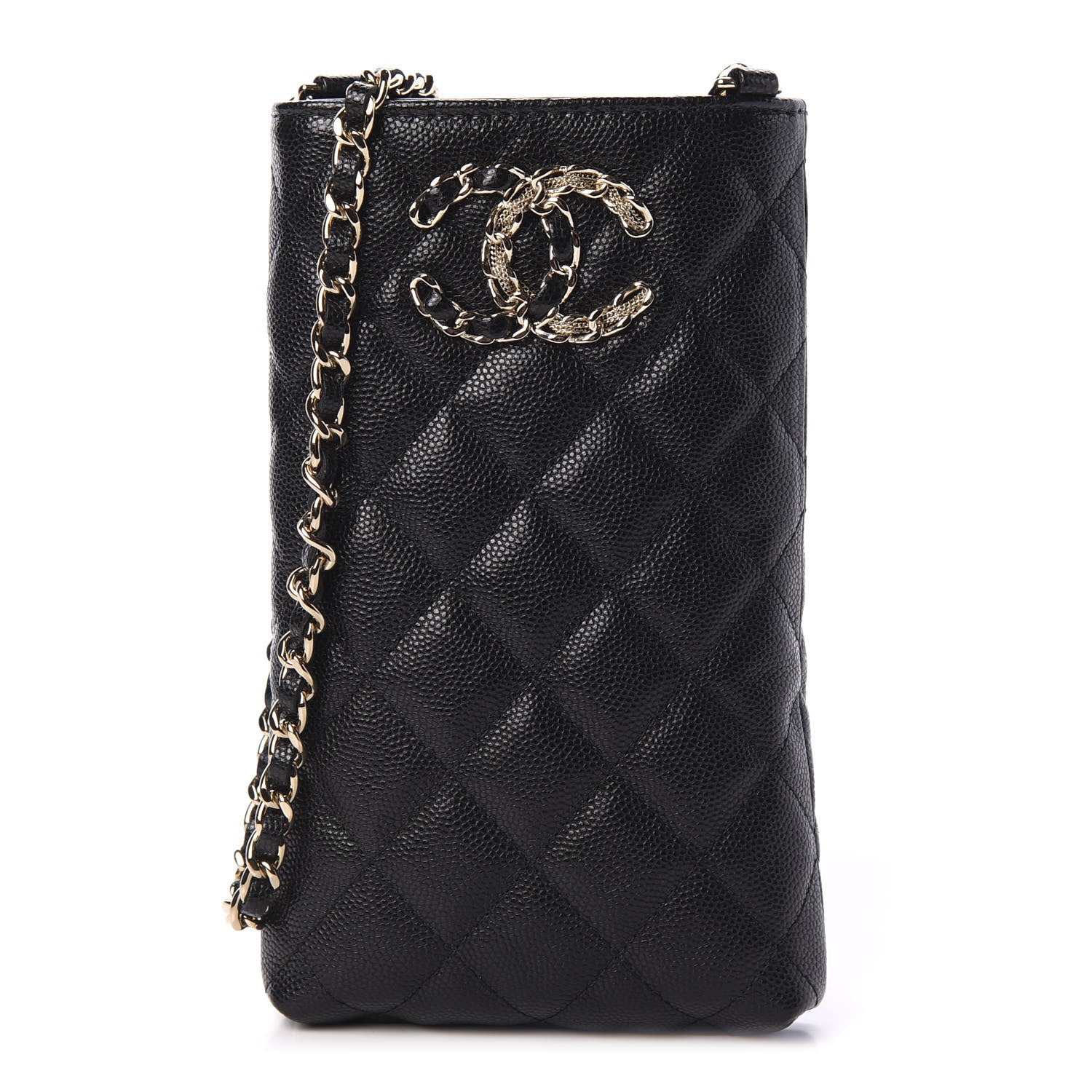 Chanel Caviar Quilted French New Wave Phone Holder With Chain Black 1 of 11