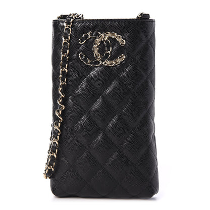 Chanel Caviar Quilted French New Wave Phone Holder With Chain Black 1 of 11