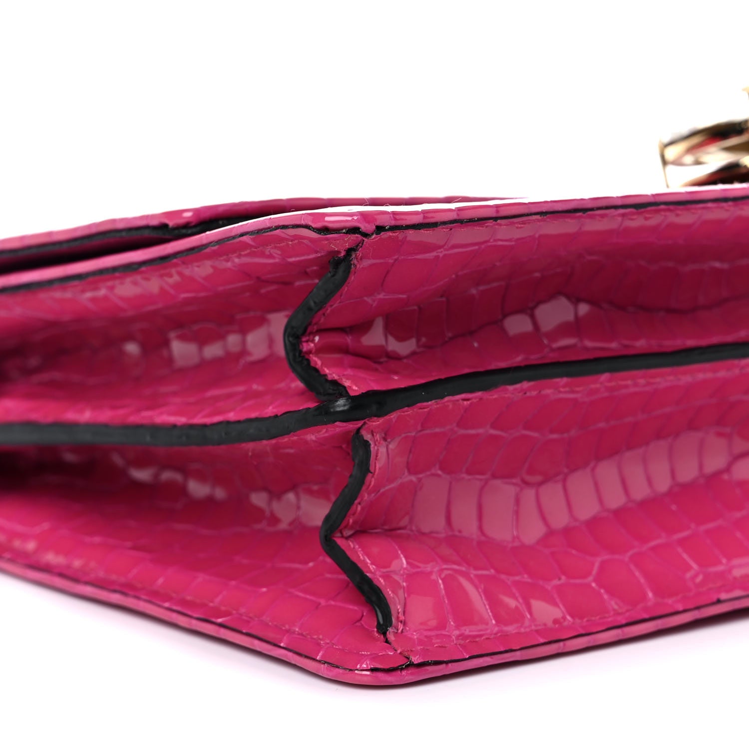 Miu Miu Jacquard Crocodile Embossed Calfskin Crystal Solitaire Flap Bag Fuxia 9 of 12