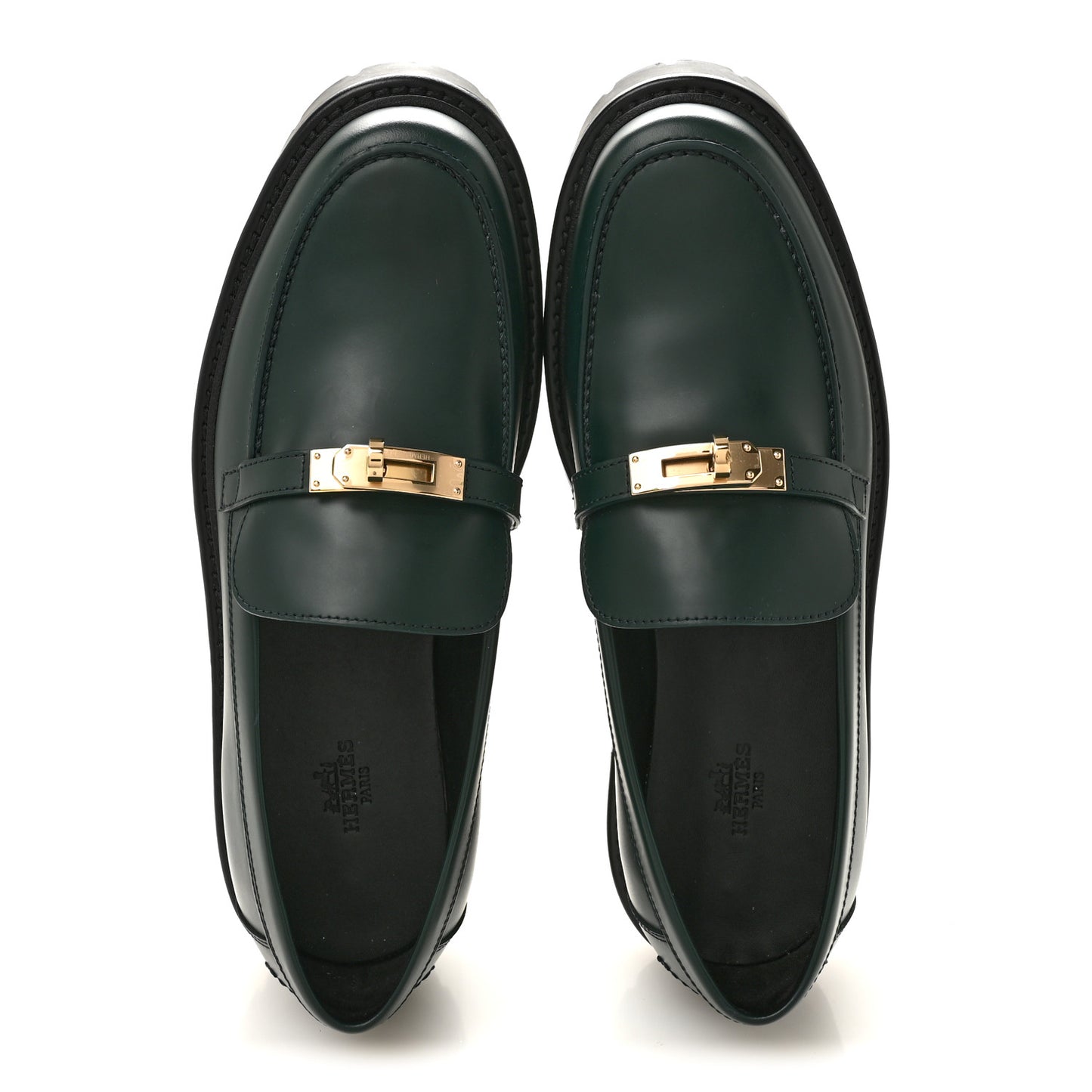 Glazed Calfskin Womens Icone Loafers 39.5 Vert Bouteille