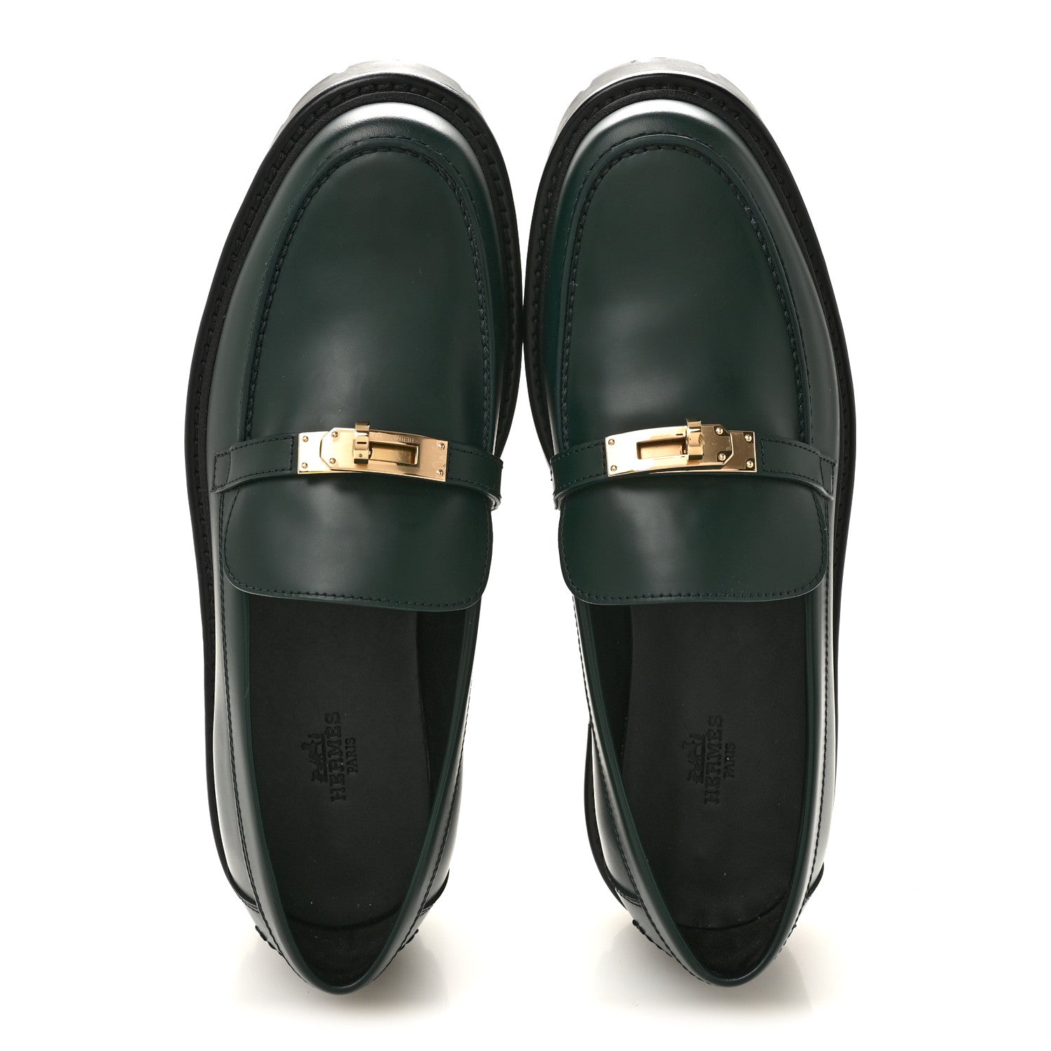 Hermes Glazed Calfskin Womens Icone Loafers 39.5 Vert Bouteille 2 of 10
