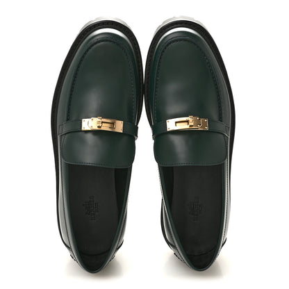 Hermes Glazed Calfskin Womens Icone Loafers 39.5 Vert Bouteille 2 of 10