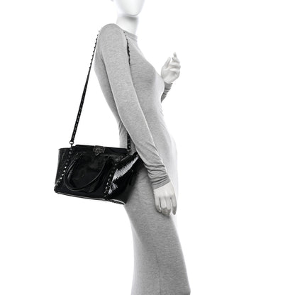 Valentino Garavani Patent Monochrome Small Rockstud Double Handle Tote Black 2 of 11