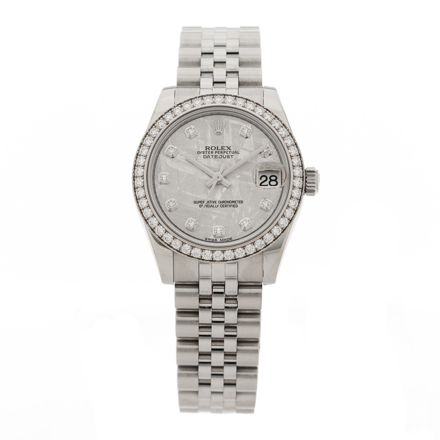 Rolex Stainless Steel 18K White Gold Diamond Bezel Meteorite 31mm Oyster Perpetual Datejust Watch 178384 1 of 5