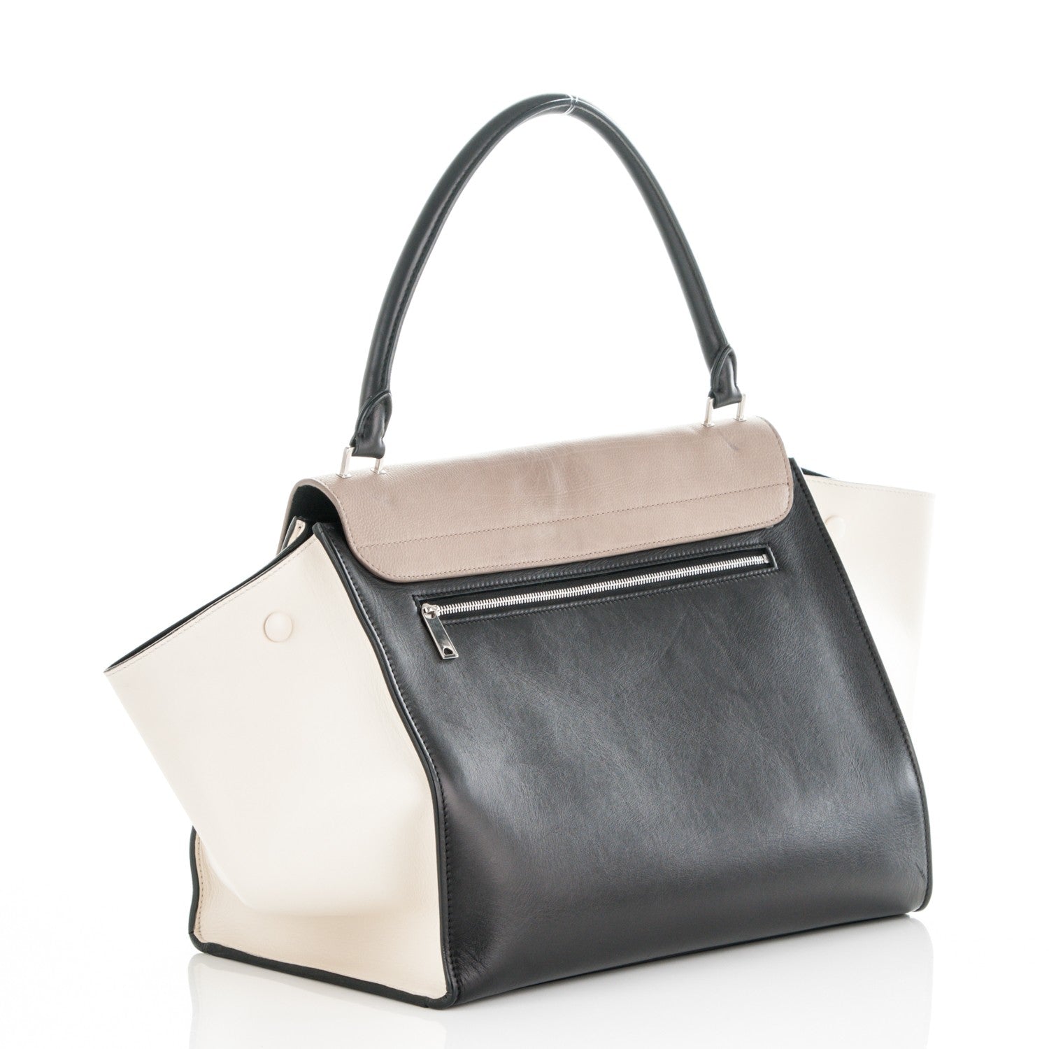 Celine Drummed Calfskin Large Tri-Color Trapeze Light Khaki 3 of 9