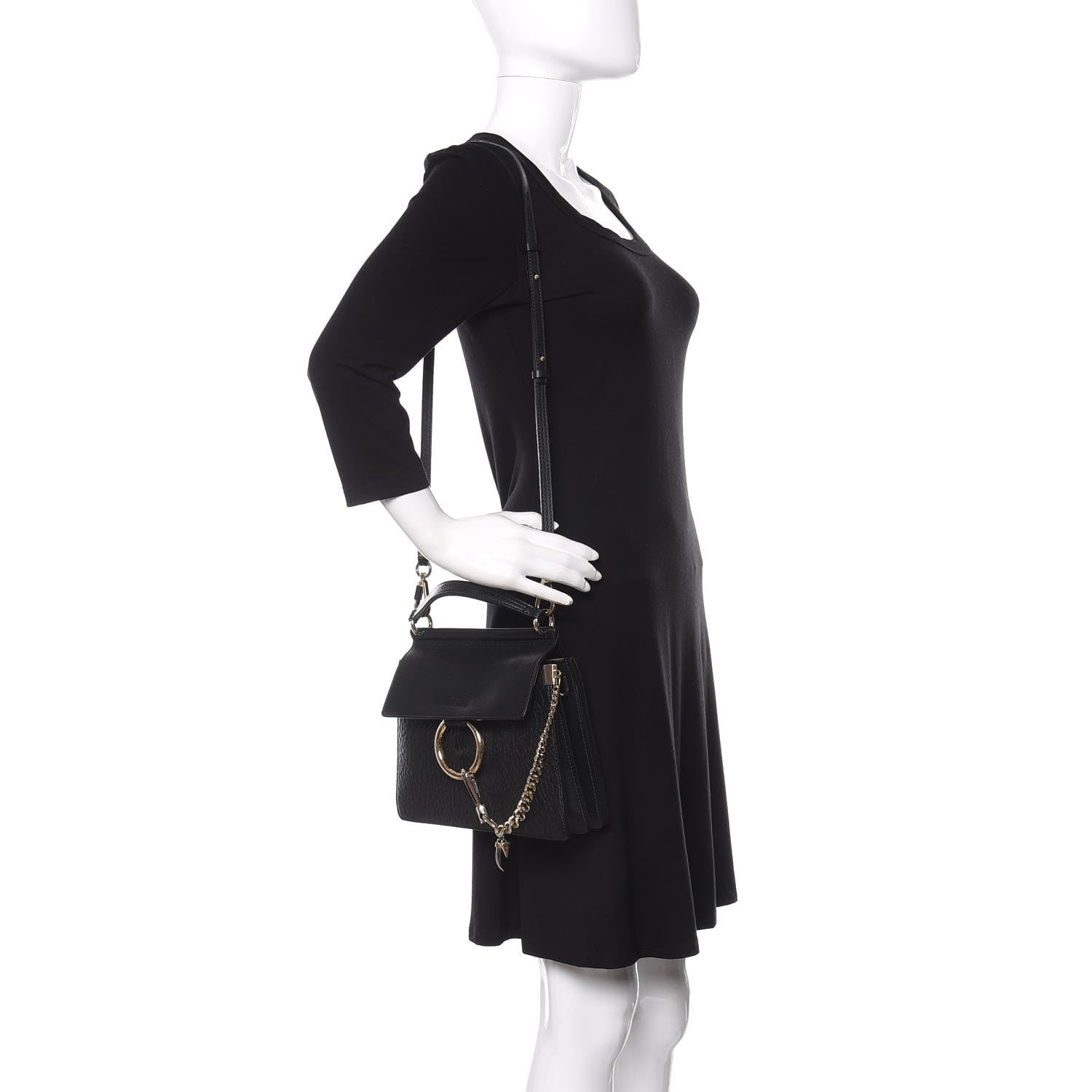Chloe Large Grain Lambskin Shiny Goatskin Small Faye Shoulder Bag Black 2 of 9