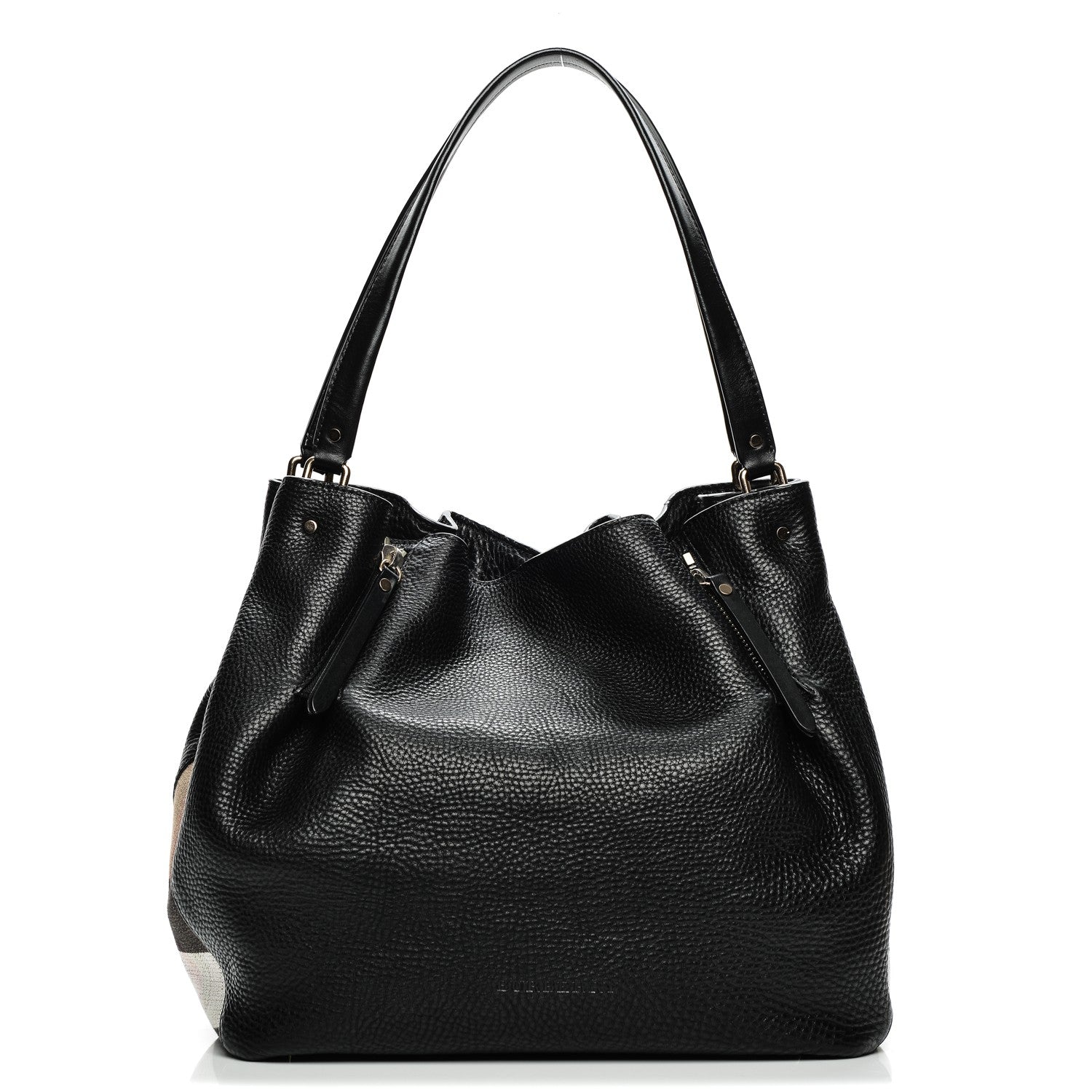 Burberry Grainy Calfskin House Check Medium Maidstone Black 1 of 9
