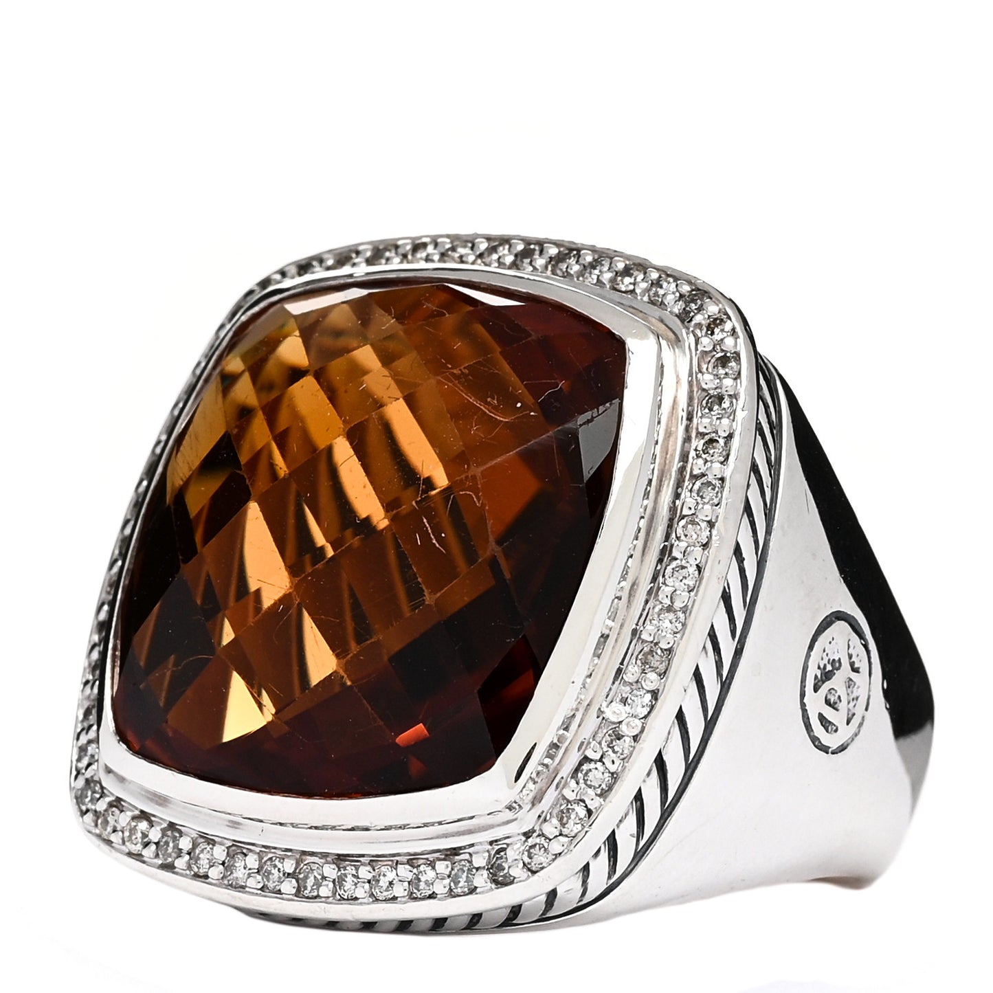 Sterling Silver Diamond Citrine 20mm Albion Ring 58 8.25