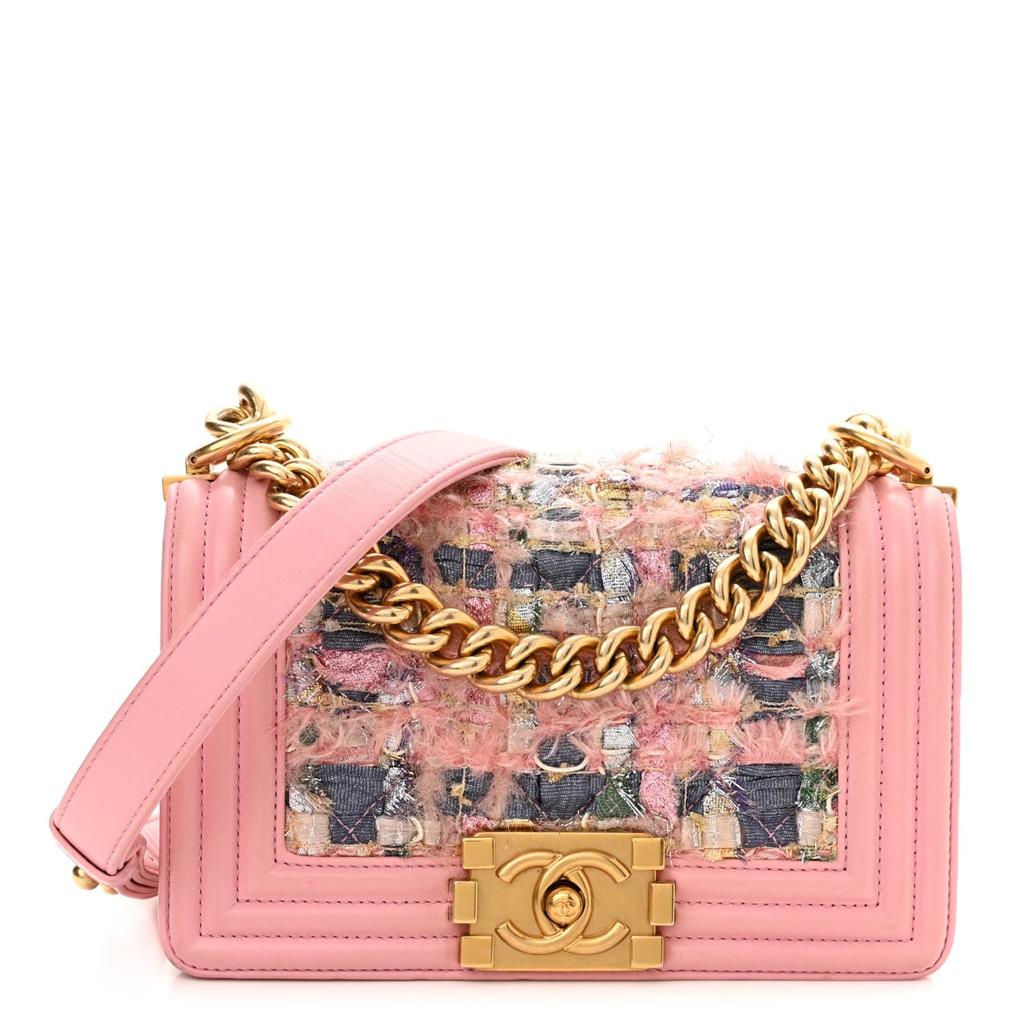 Lambskin Tweed Quilted Small Boy Flap Pink