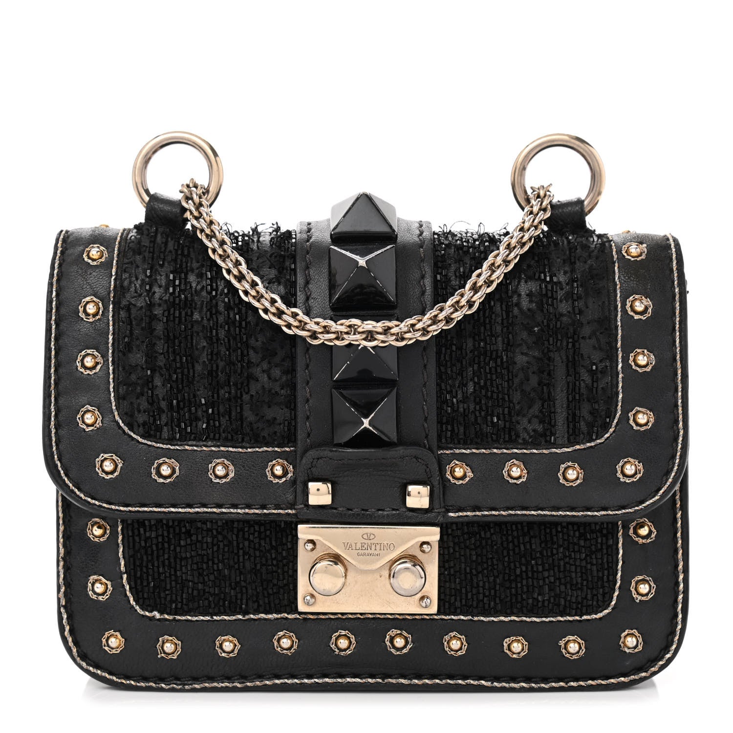 Valentino Garavani Vitello Embellished Mini Glam Lock Flap Black 1 of 8