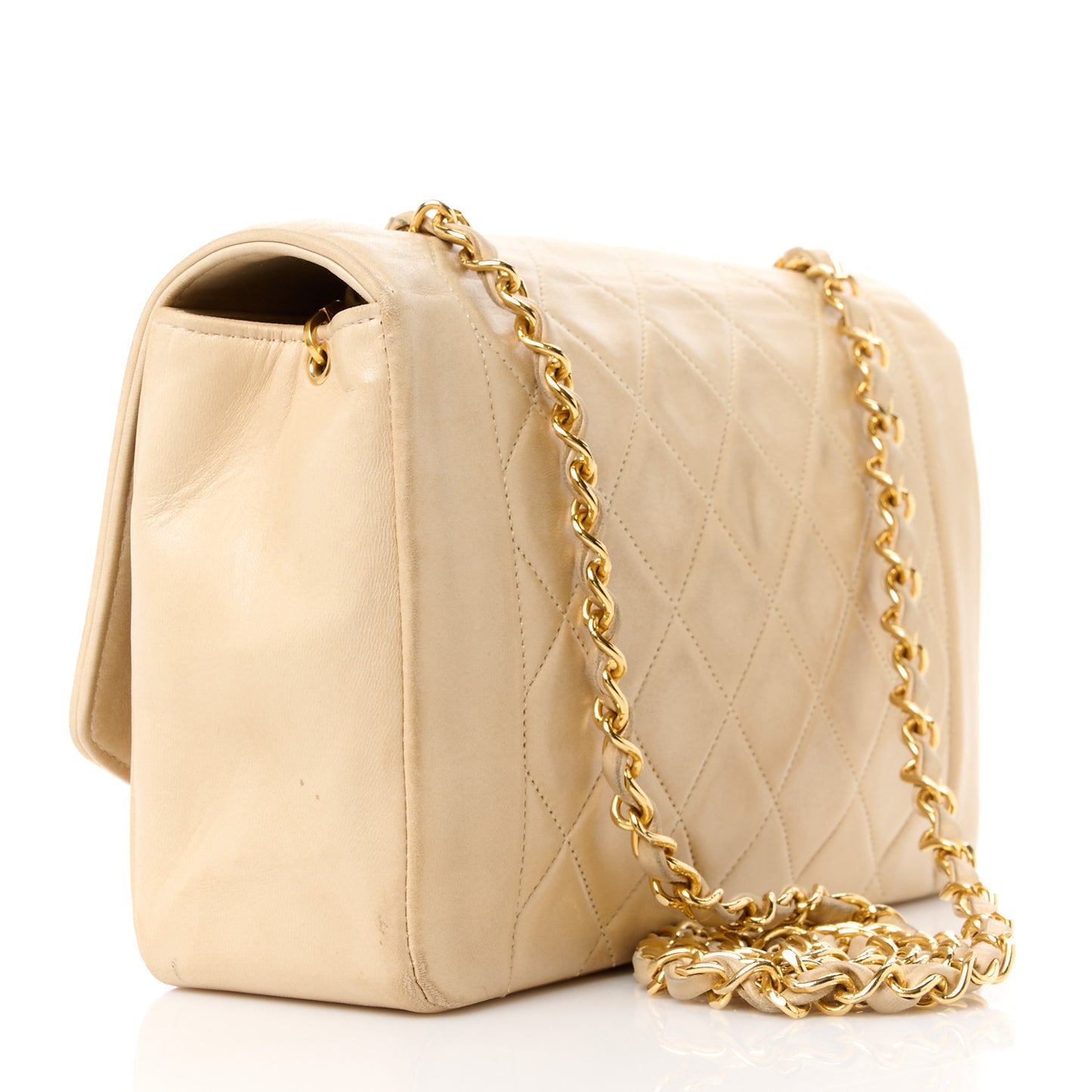 Lambskin Quilted Medium Single Flap Beige
