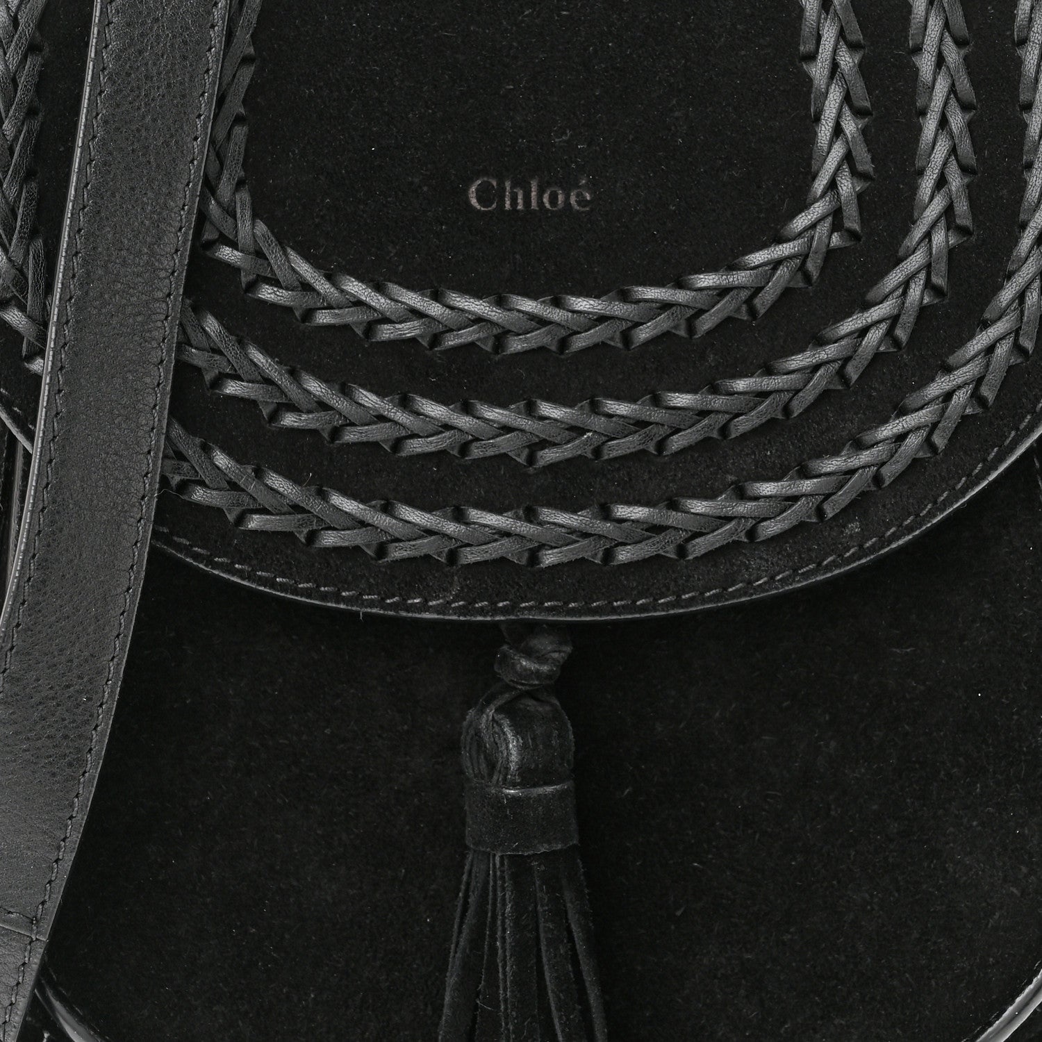 Chloe Suede Calfskin Braided Small Hudson Shoulder Bag Black 8 of 11