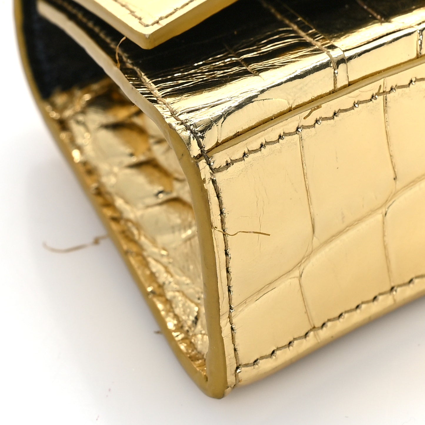 Metallic Calfskin Crocodile Embossed Hourglass Top Handle Bag Mini Gold