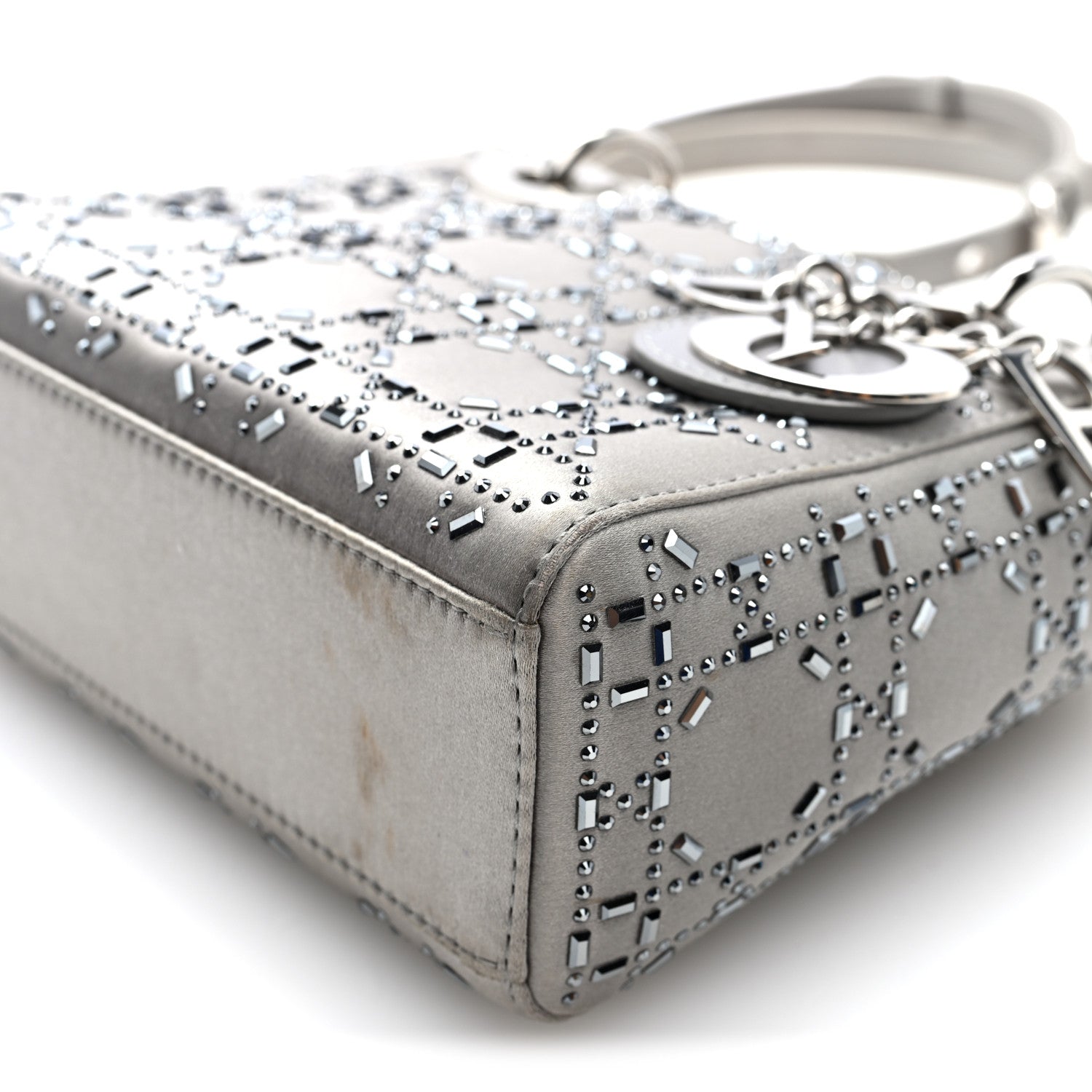 Christian Dior Satin Crystal Cannage Mini Lady Dior Gray 9 of 9