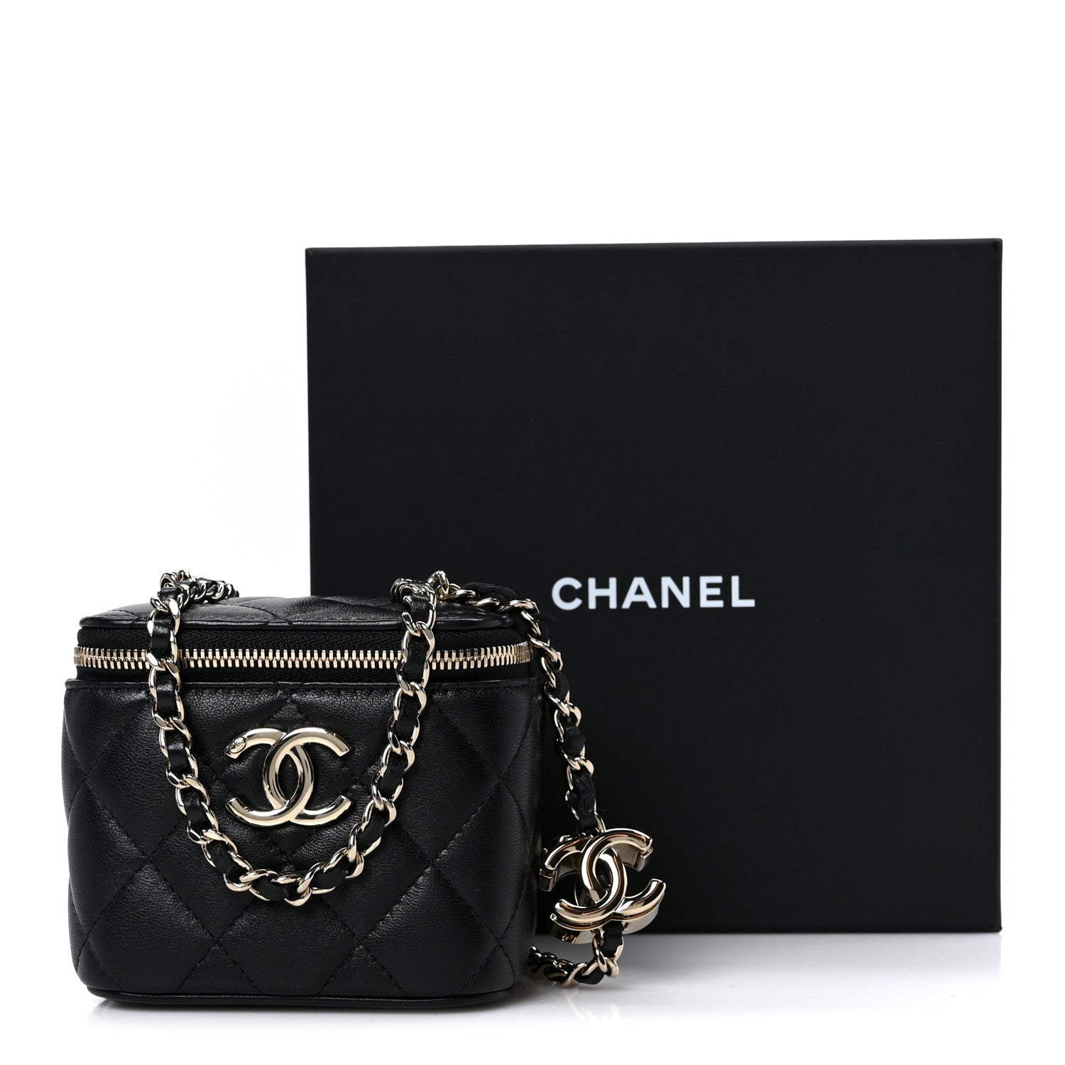 Chanel Lambskin Quilted Mini CC Crush Vanity Case With Chain Black 11 of 11