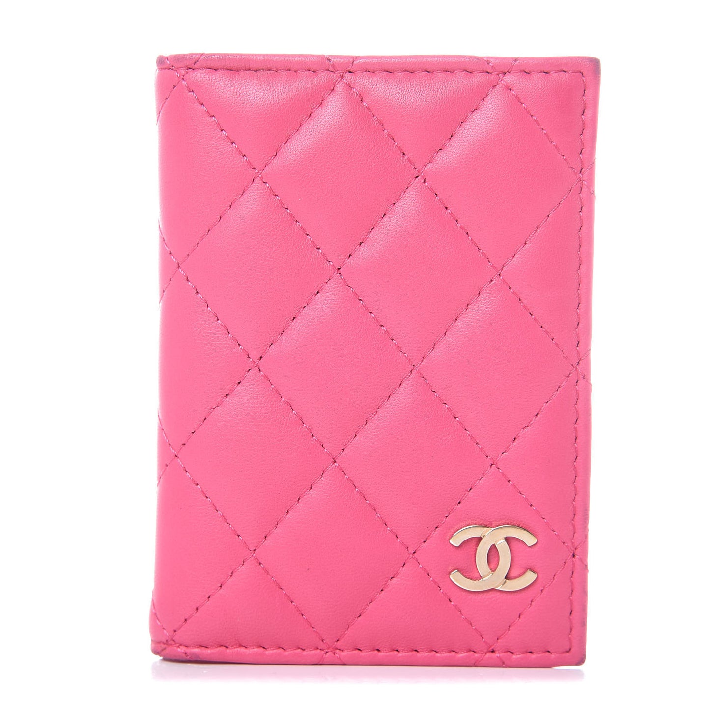 Lambskin Quilted Card Holder Wallet Fuchsia