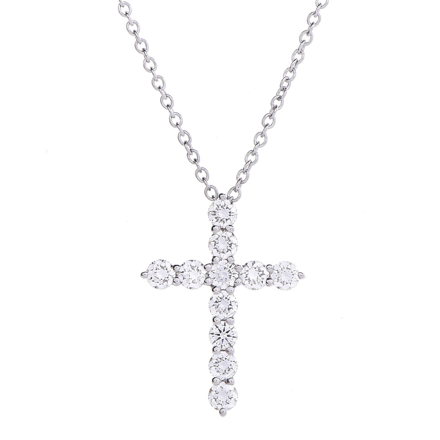 Tiffany Platinum Diamond Small Cross Pendant Necklace 4 of 8